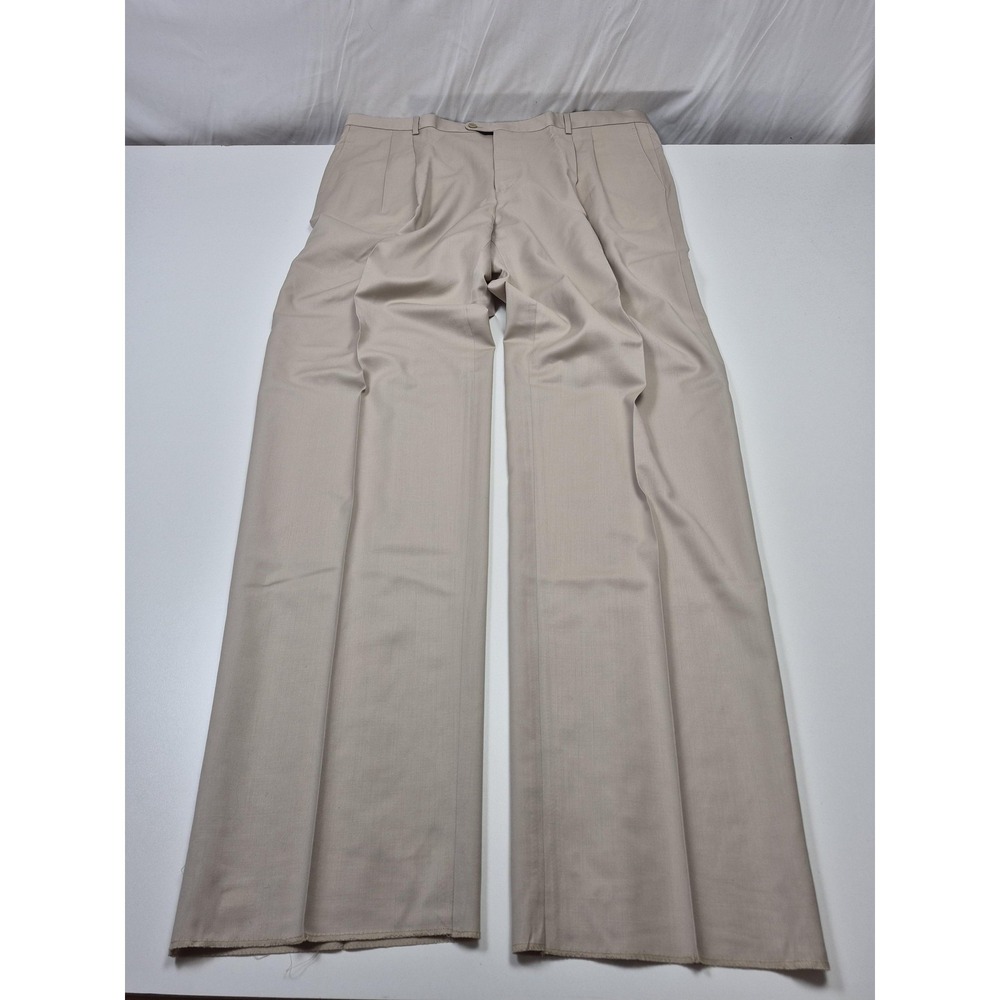 VTG Zanieri Dress Pants Mens 44x37 Beige Wool Pleated Straight Super 100s Italy